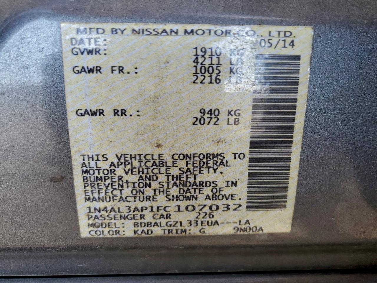 2015 NISSAN ALTIMA 2.5 photo 12