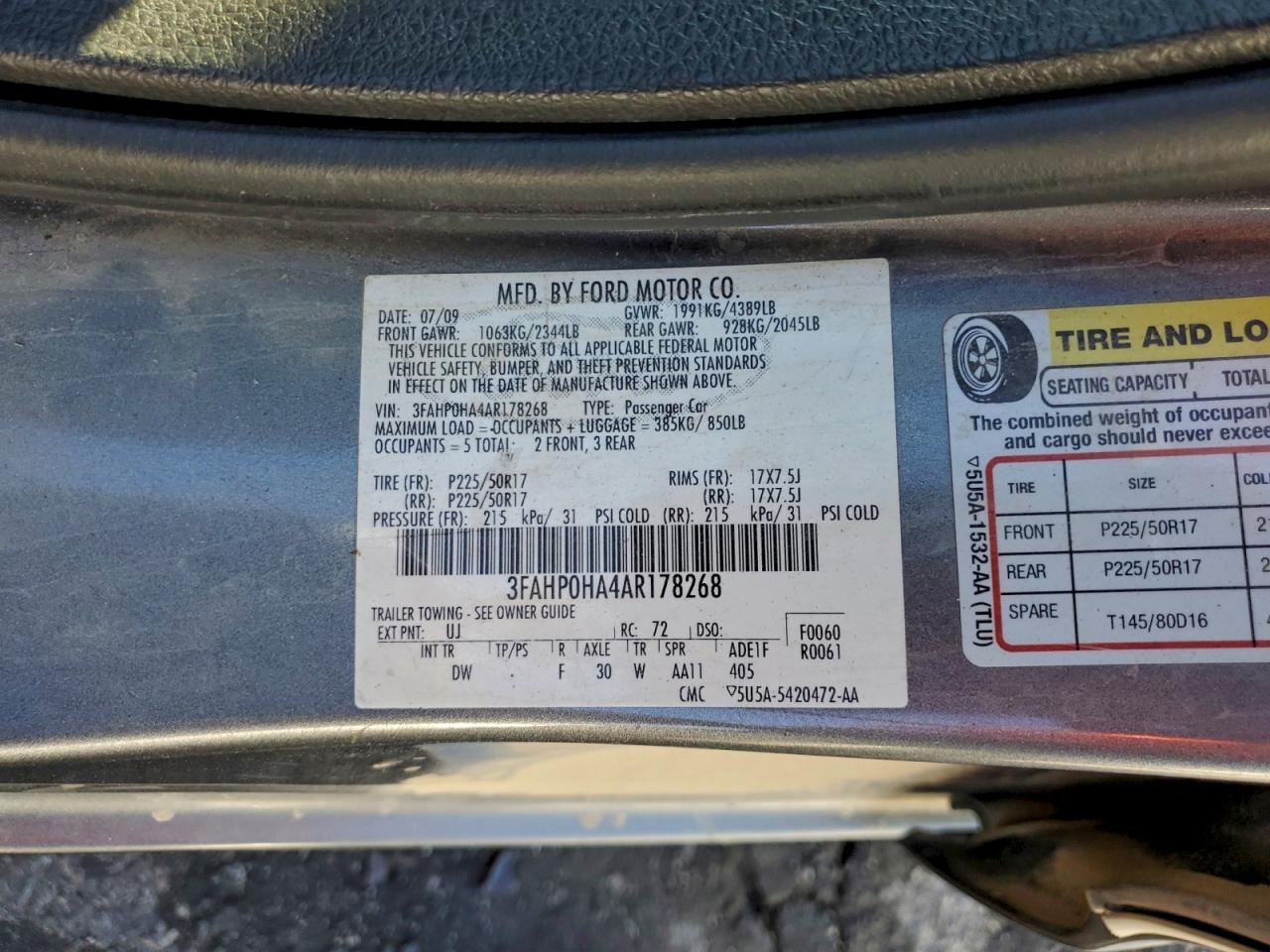 2010 FORD FUSION SE photo 12