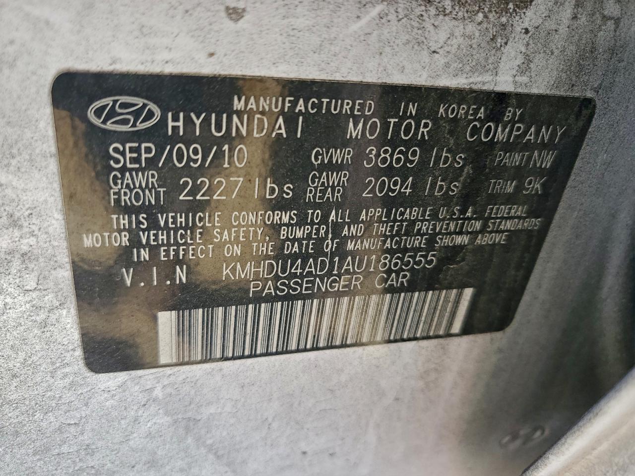 2010 HYUNDAI ELANTRA BLUE photo 12