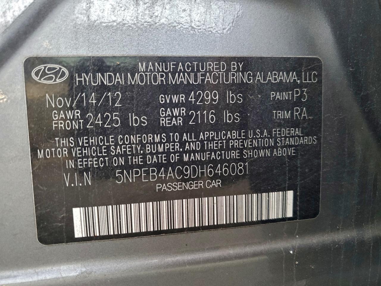 2013 HYUNDAI SONATA GLS photo 12