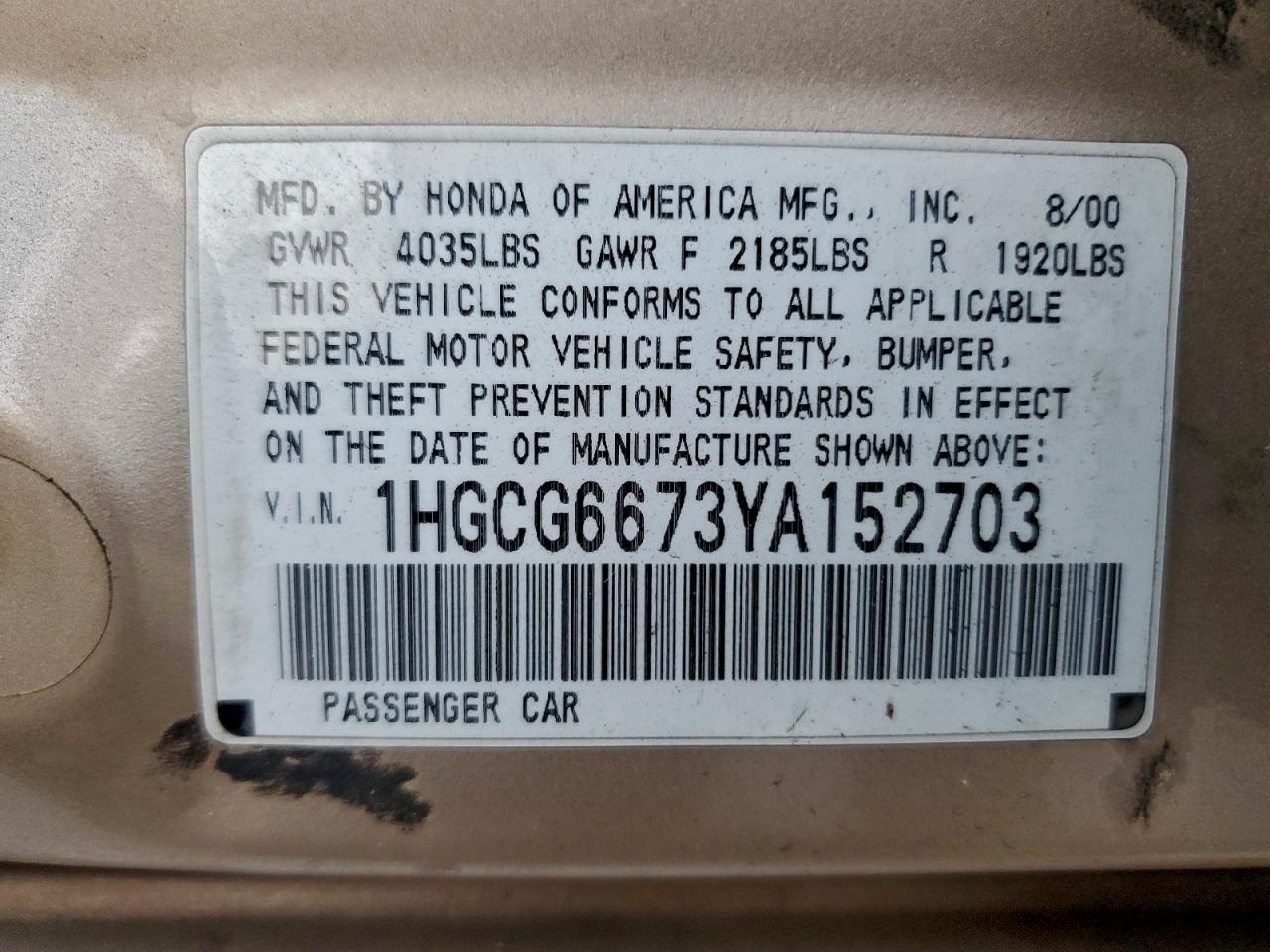 2000 HONDA ACCORD EX photo 13