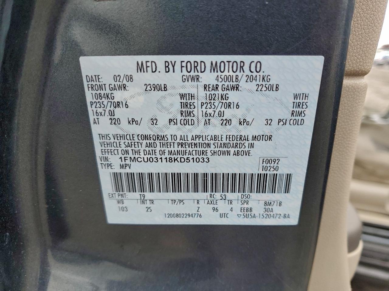 2008 FORD ESCAPE XLT photo 12