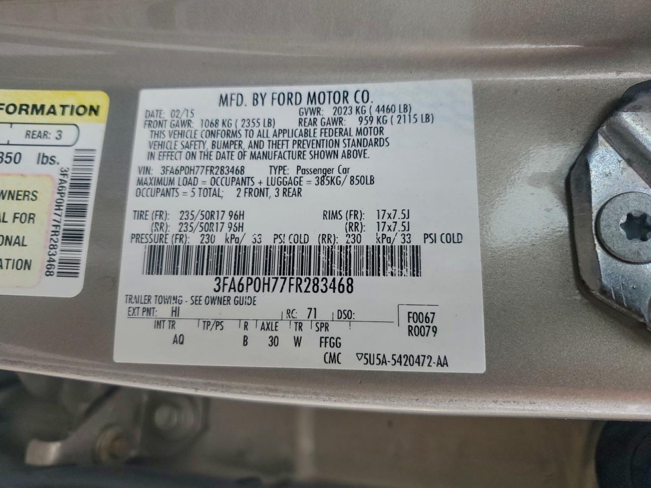 2015 FORD FUSION SE photo 12