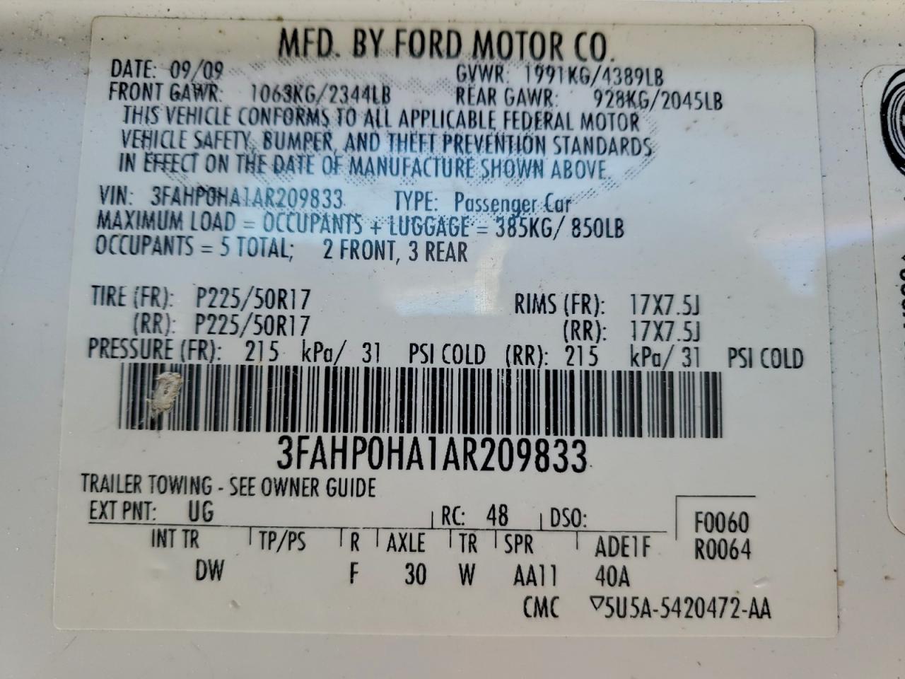 2010 FORD FUSION SE photo 12