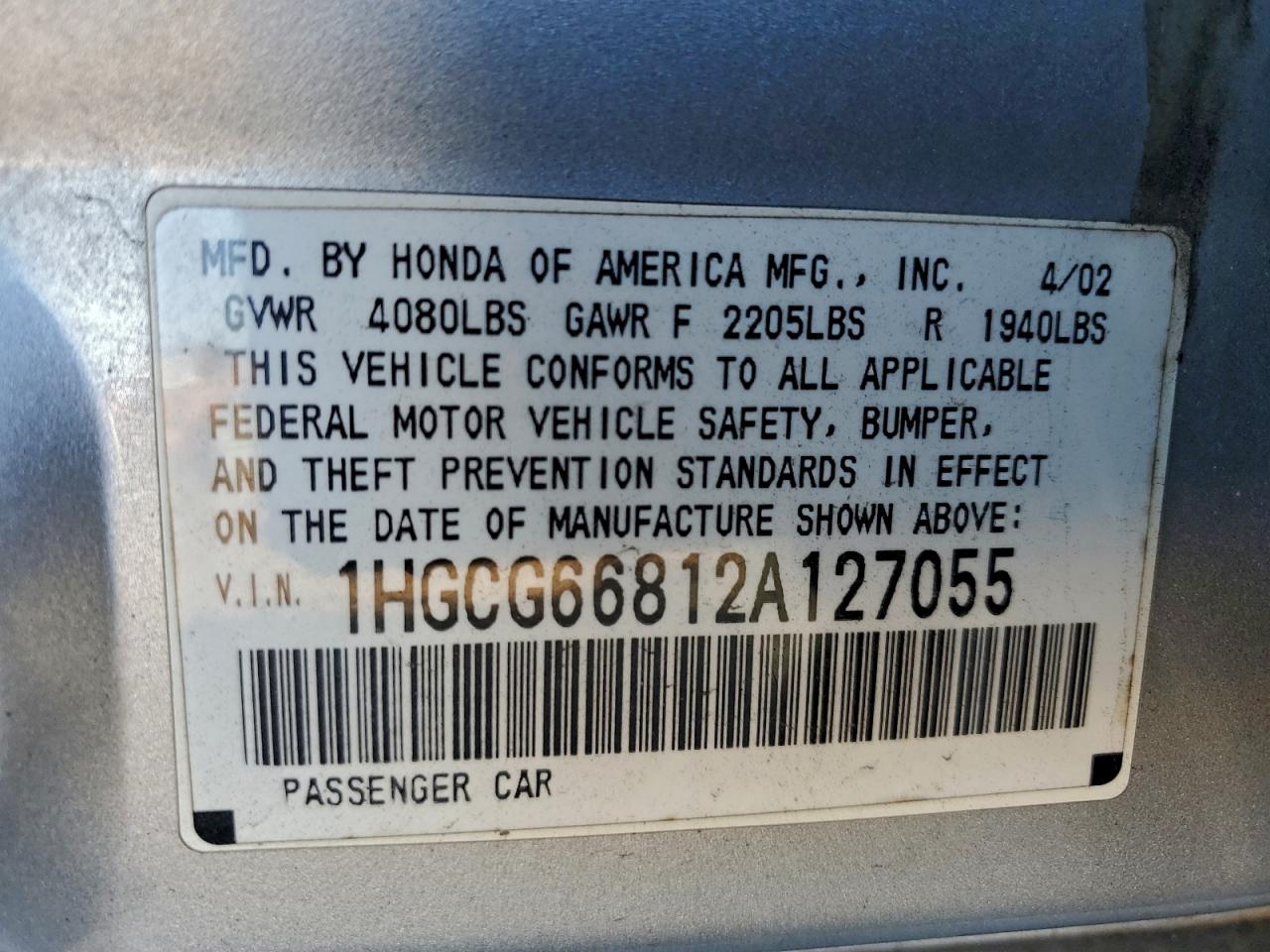 2002 HONDA ACCORD EX photo 12