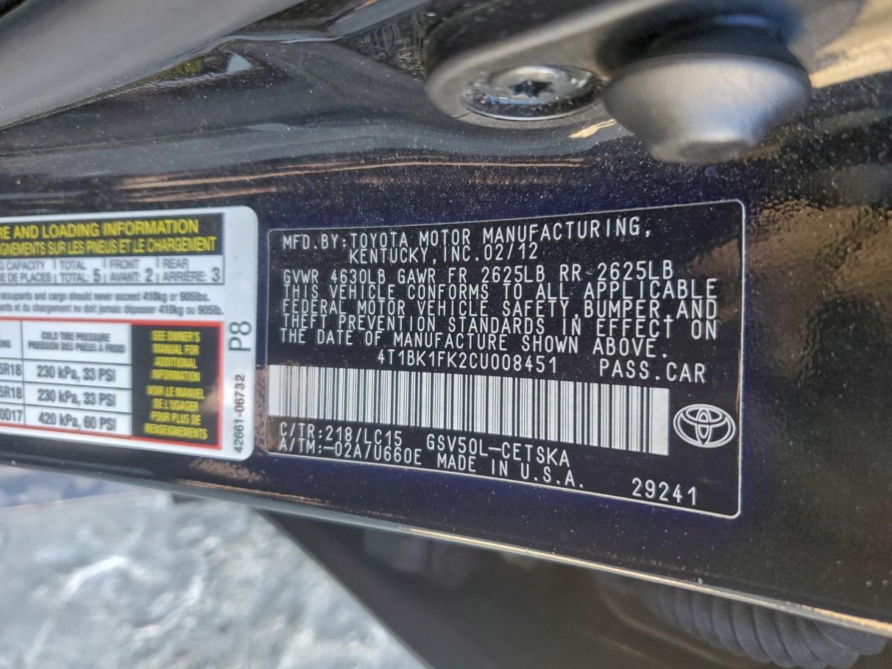 2012 TOYOTA CAMRY SE photo 12