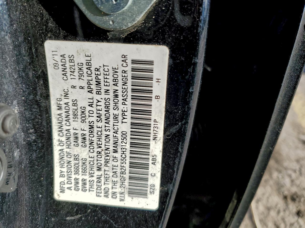 2012 HONDA CIVIC LX photo 12