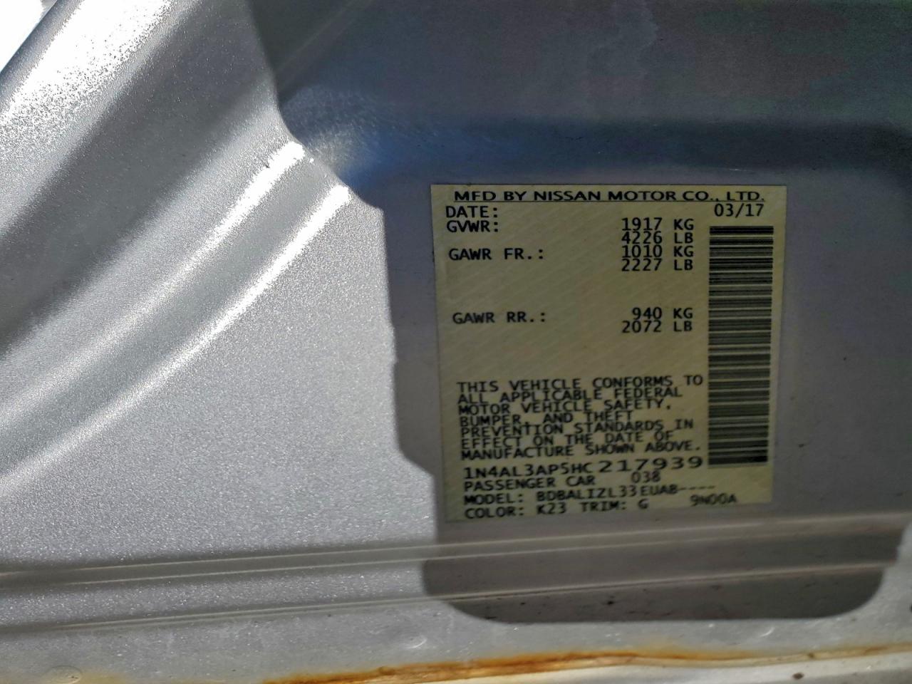 2017 NISSAN ALTIMA 2.5 photo 12