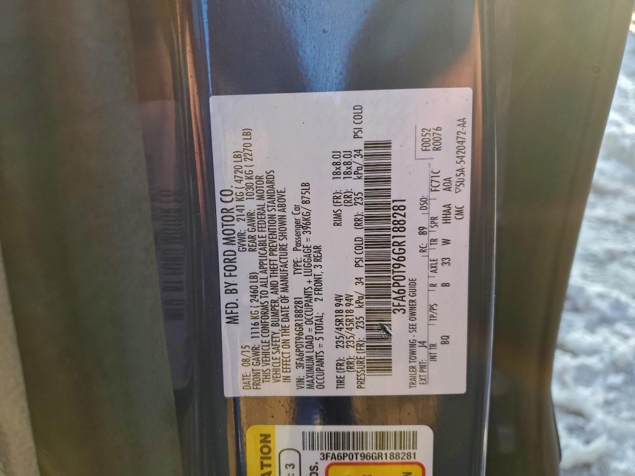 2016 FORD FUSION SE photo 12