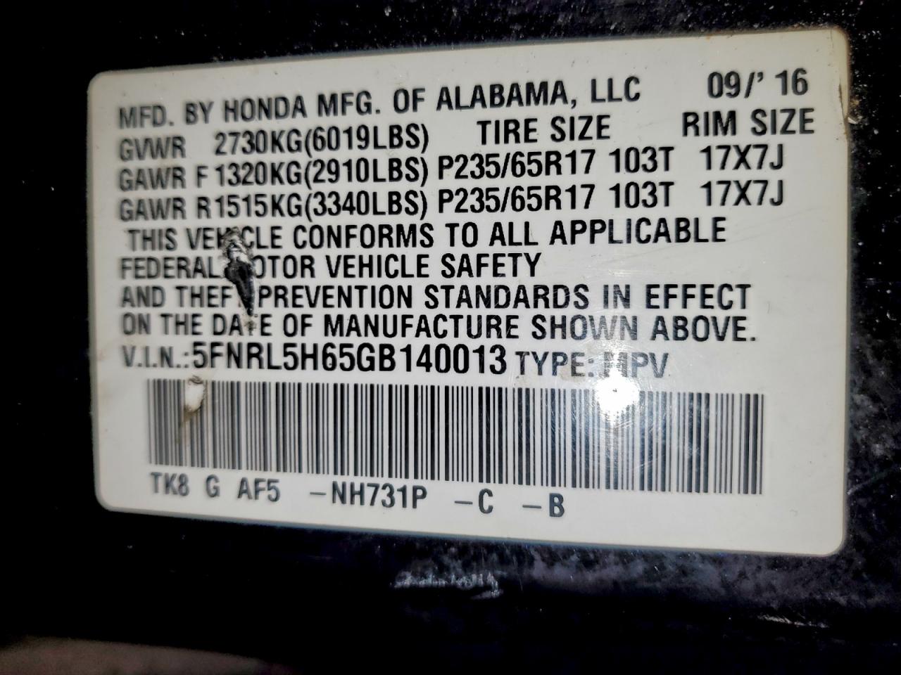 2016 HONDA ODYSSEY EXL photo 13