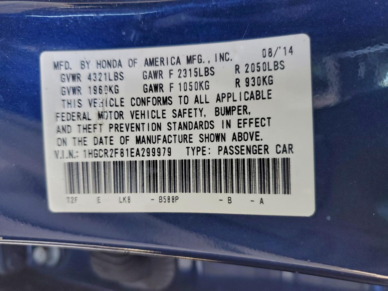2014 HONDA ACCORD EXL photo 12