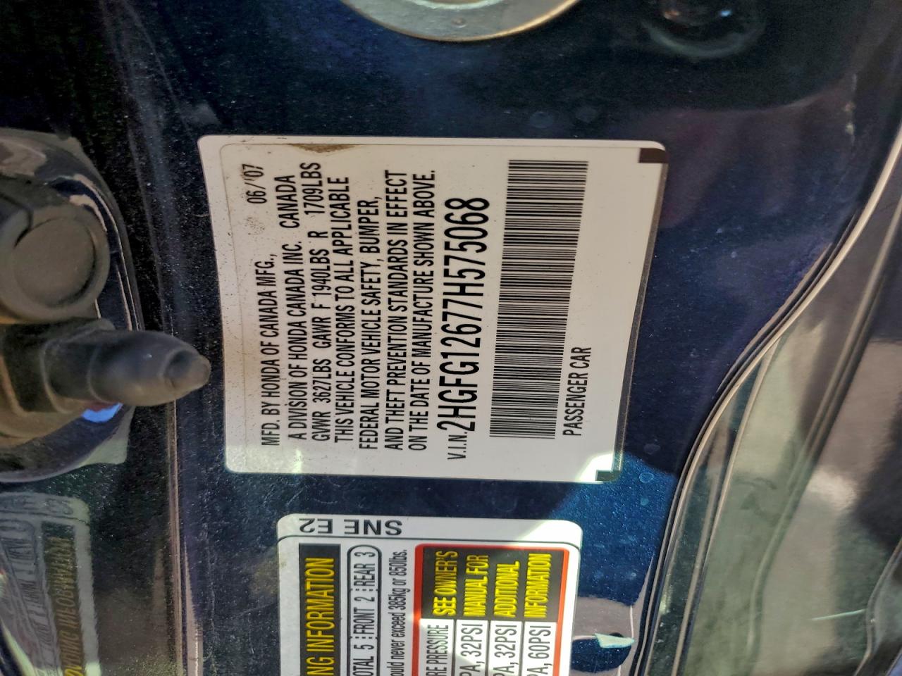 2007 HONDA CIVIC LX photo 12
