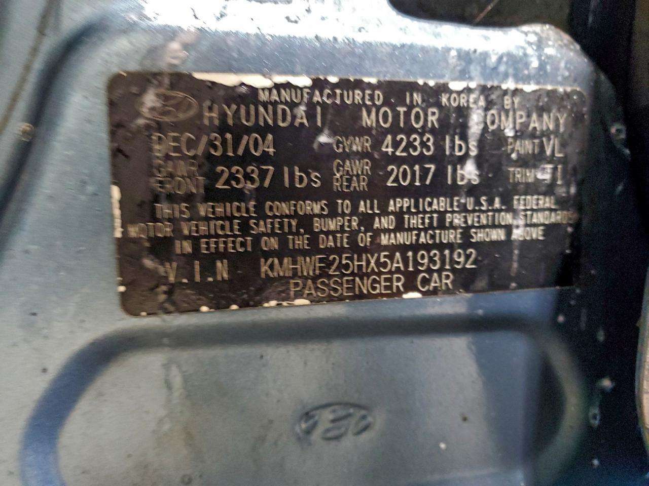 2005 HYUNDAI SONATA GL photo 12