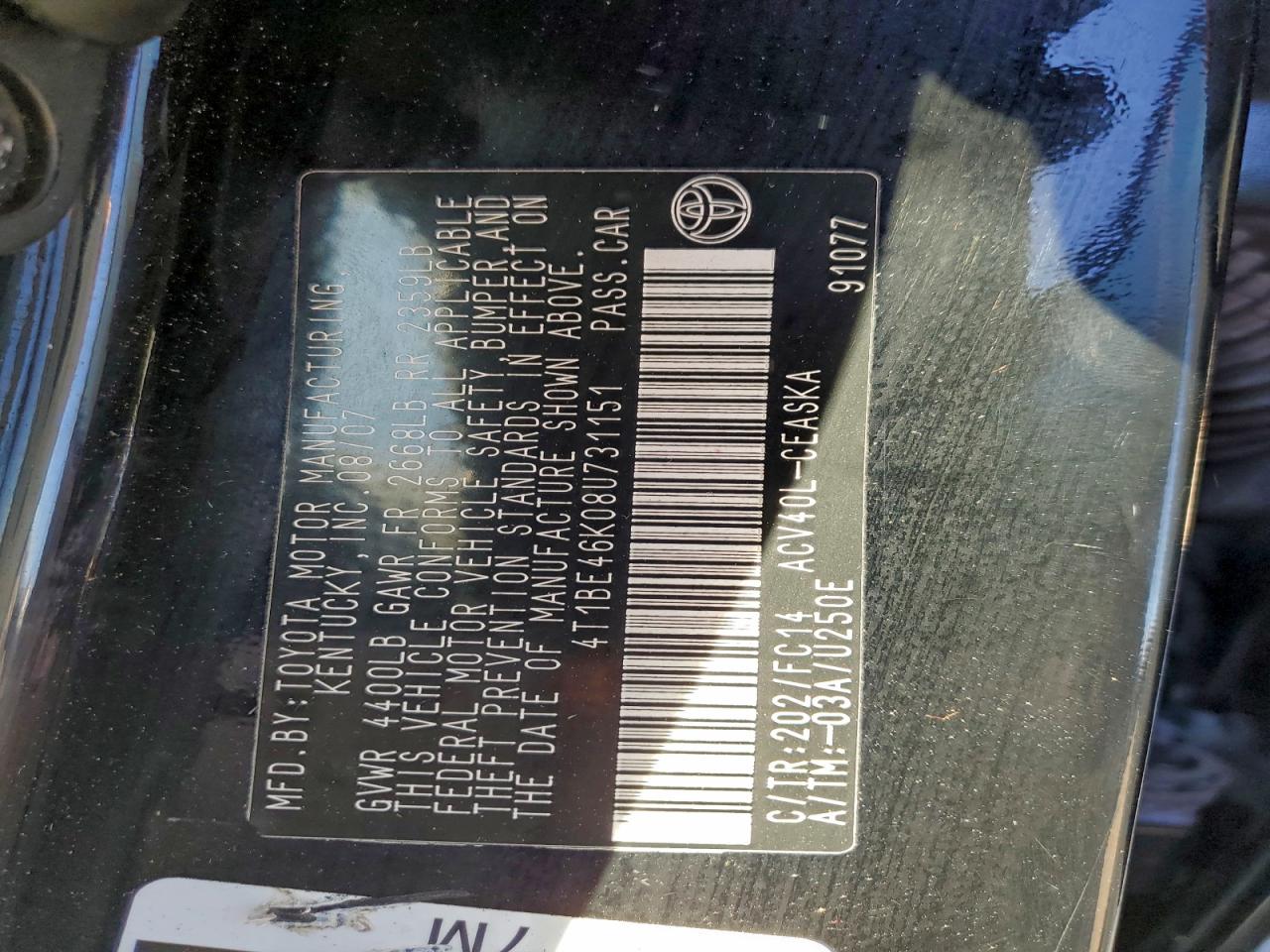 2008 TOYOTA CAMRY CE photo 12