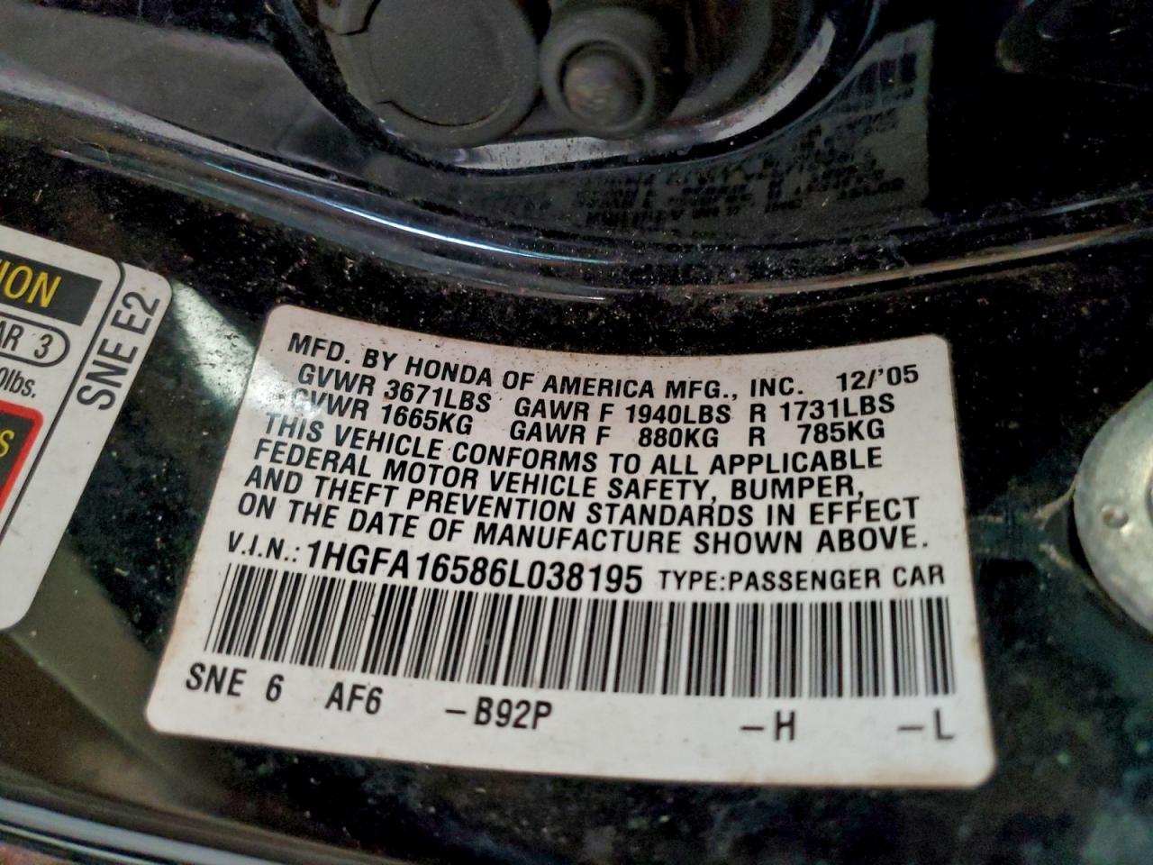 2006 HONDA CIVIC LX photo 12