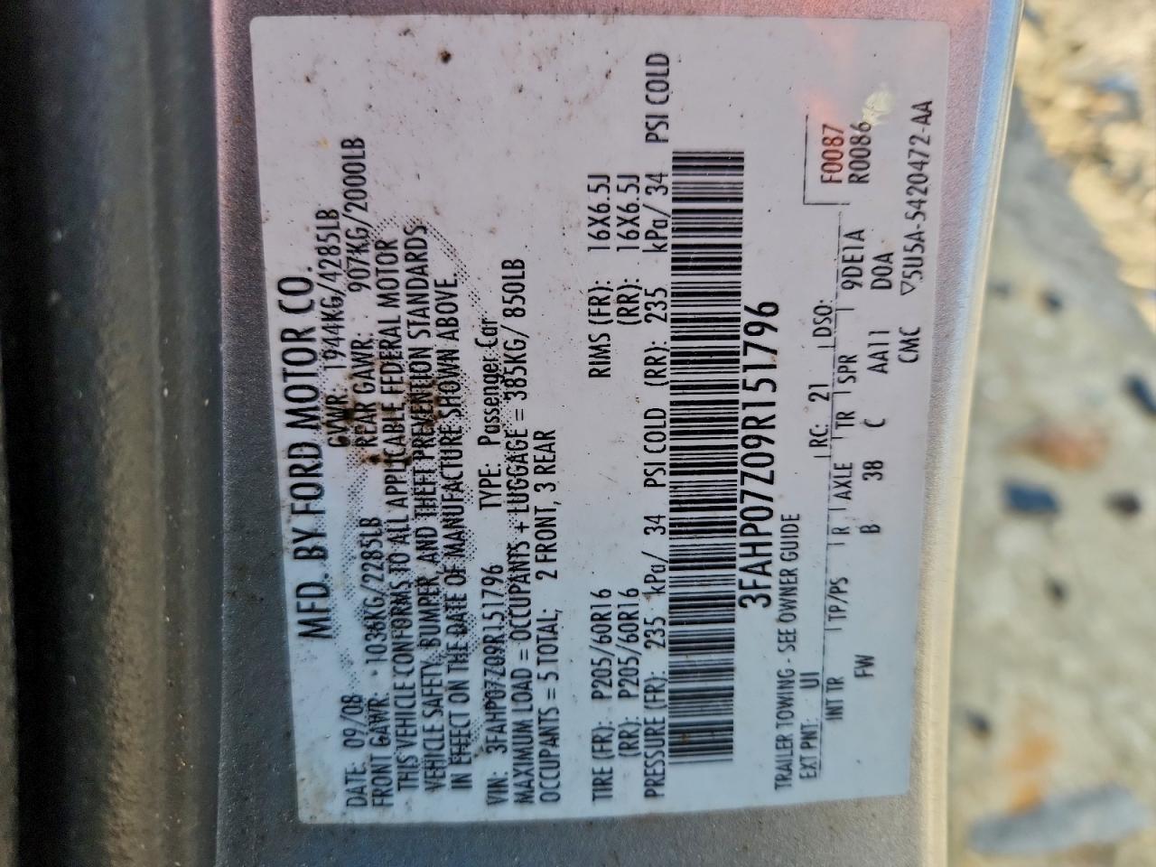 2009 FORD FUSION SE photo 12
