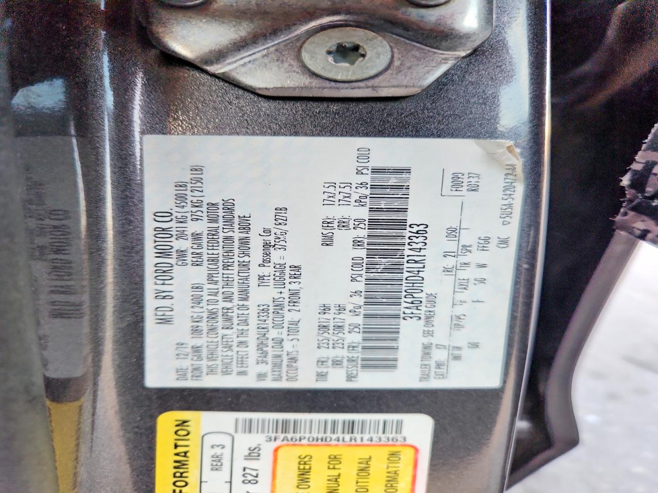 2020 FORD FUSION SE photo 12