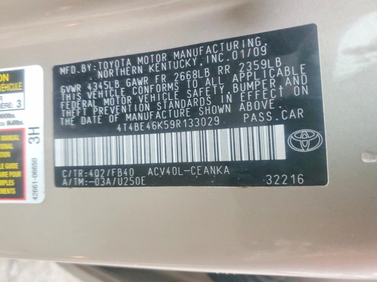 2009 TOYOTA CAMRY BASE photo 12