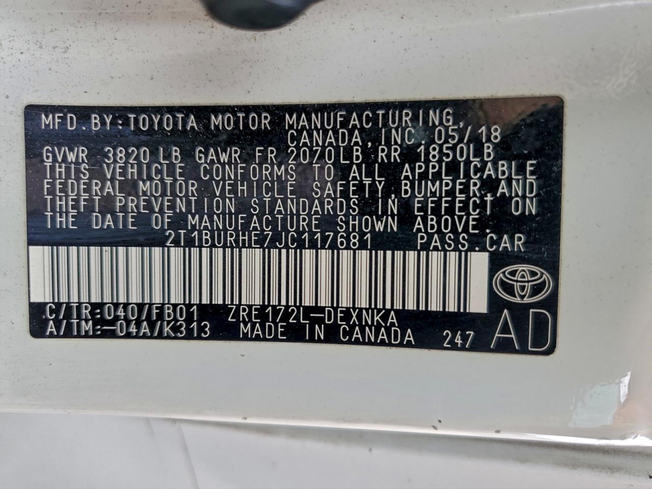 2018 TOYOTA COROLLA L photo 12