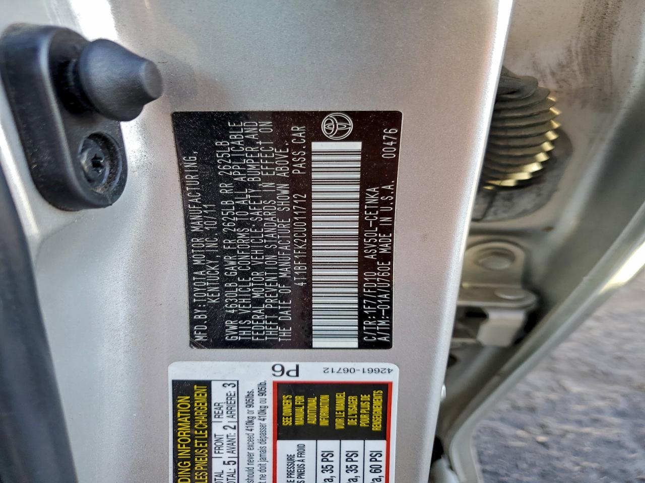 2012 TOYOTA CAMRY BASE photo 12