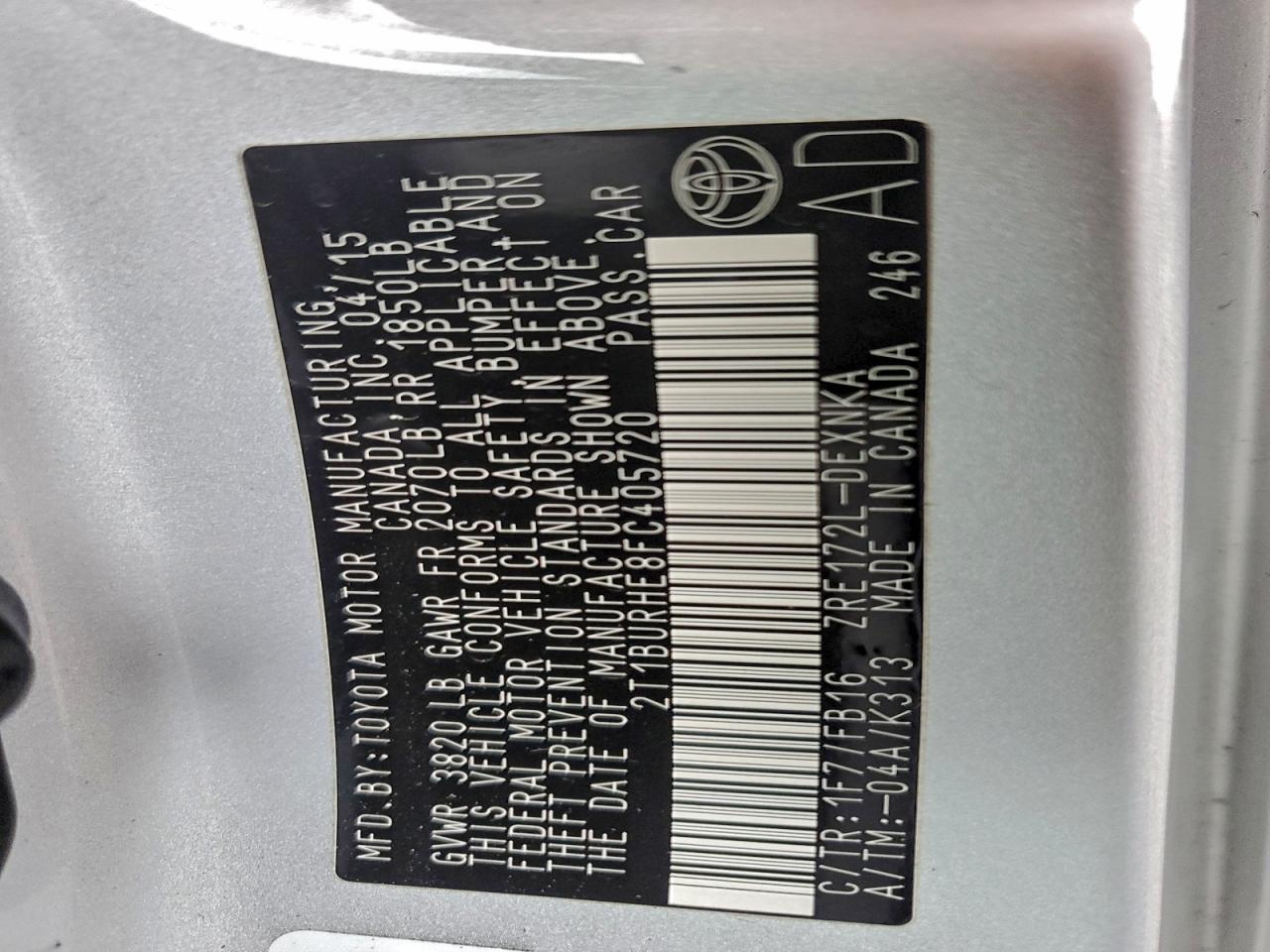 2015 TOYOTA COROLLA L photo 12