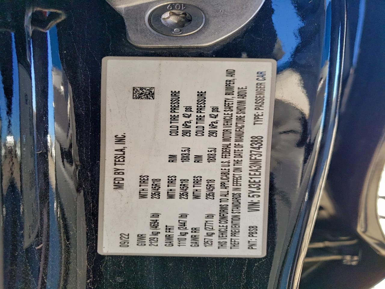 2022 TESLA MODEL 3 photo 13