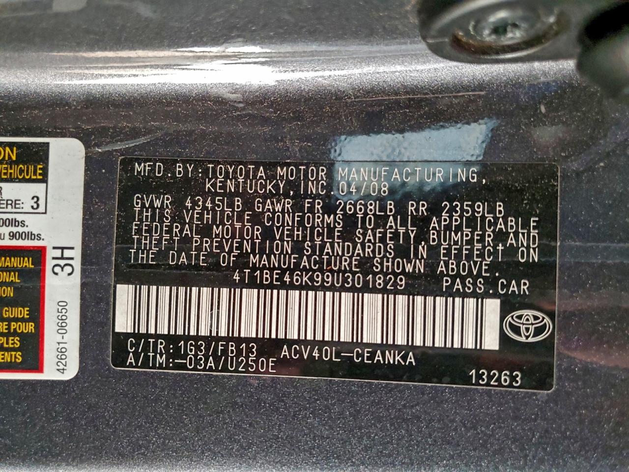 2009 TOYOTA CAMRY BASE photo 12