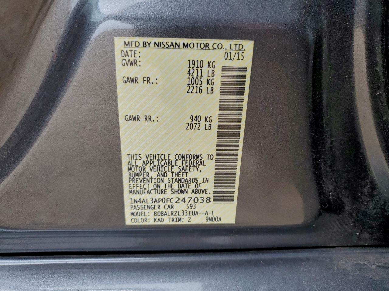 2015 NISSAN ALTIMA 2.5 photo 12