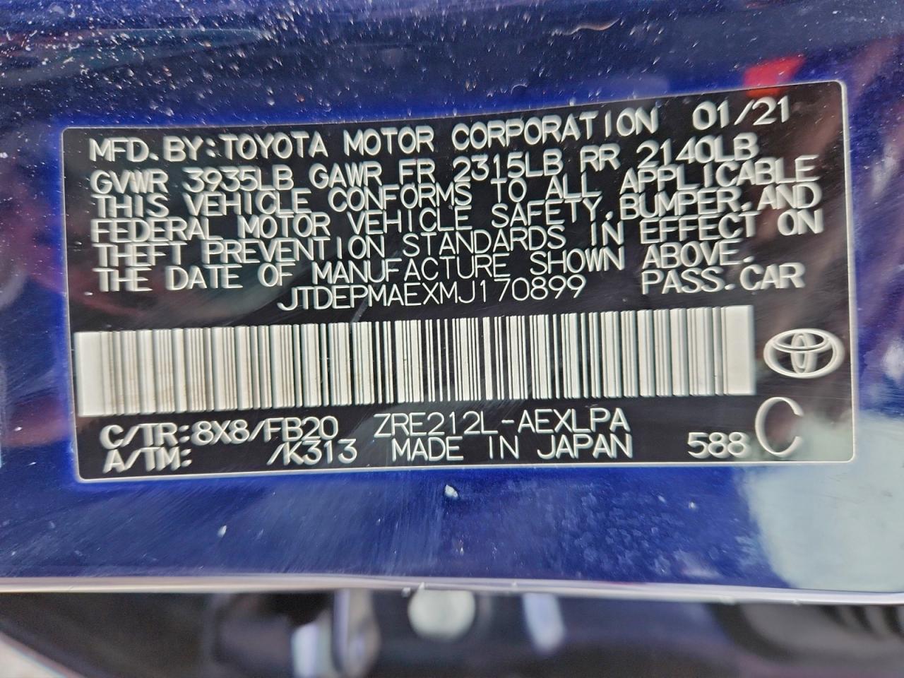 2021 TOYOTA COROLLA LE photo 12