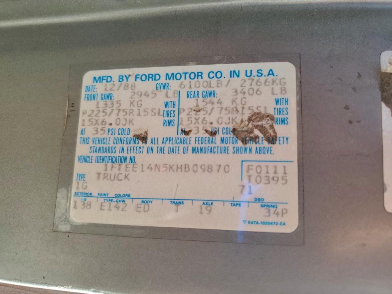 1989 FORD ECONOLINE E150 VAN photo 13