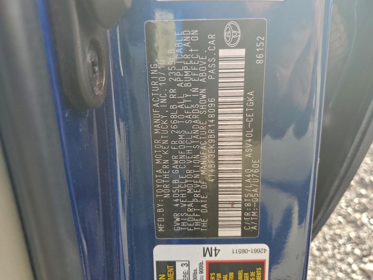 2011 TOYOTA CAMRY BASE photo 13