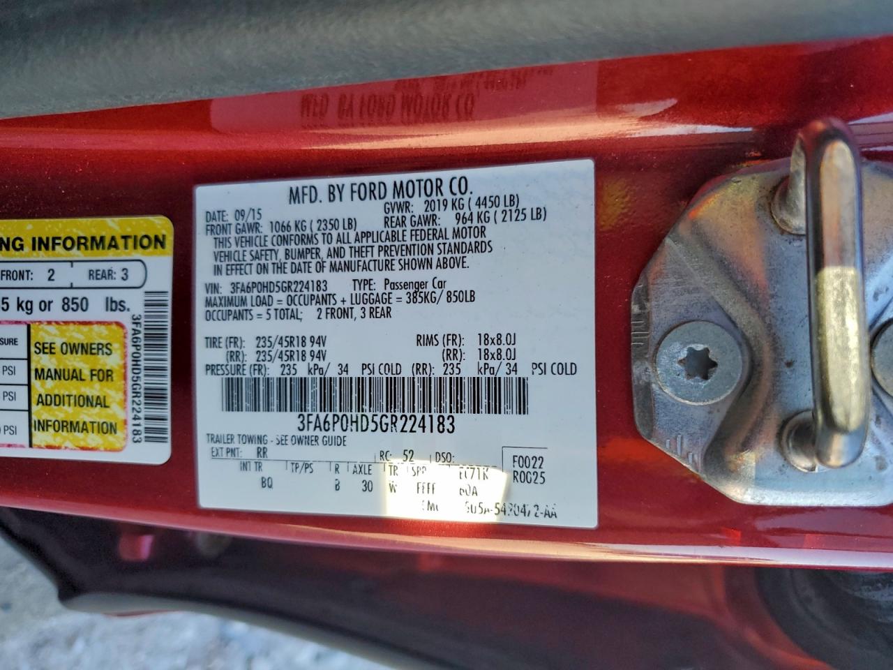 2016 FORD FUSION SE photo 12