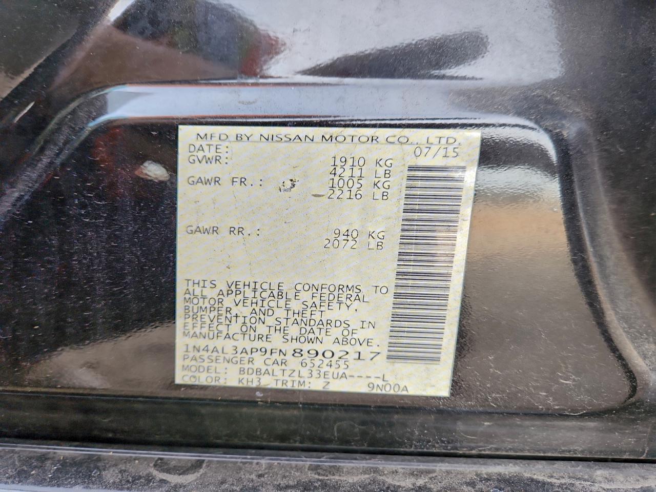 2015 NISSAN ALTIMA 2.5 photo 12