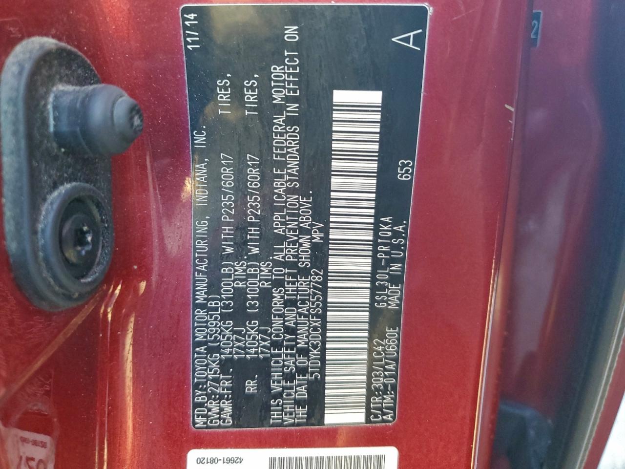 2015 TOYOTA SIENNA XLE photo 13