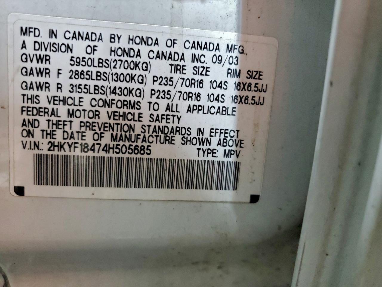 2004 HONDA PILOT EX photo 14