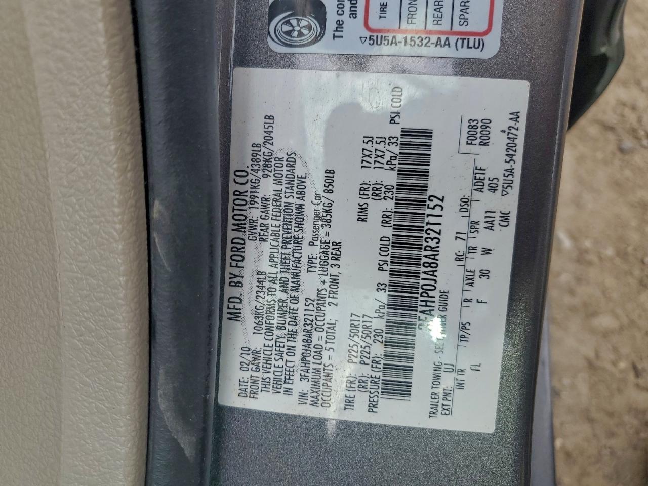 2010 FORD FUSION SEL photo 12