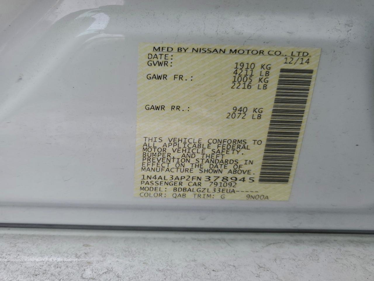 2015 NISSAN ALTIMA 2.5 photo 12