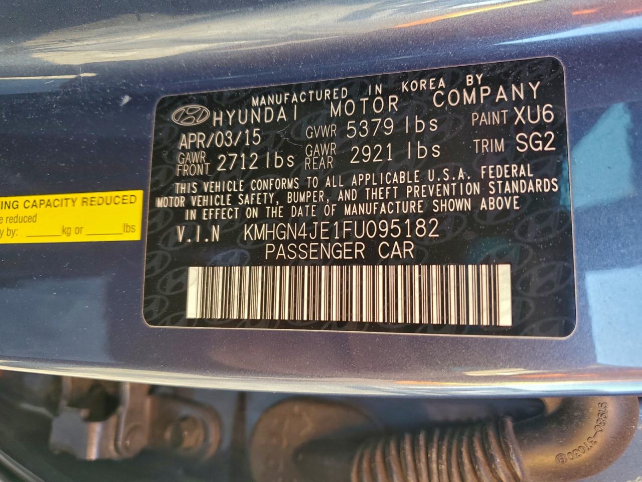 2015 HYUNDAI GENESIS 3.8L photo 12