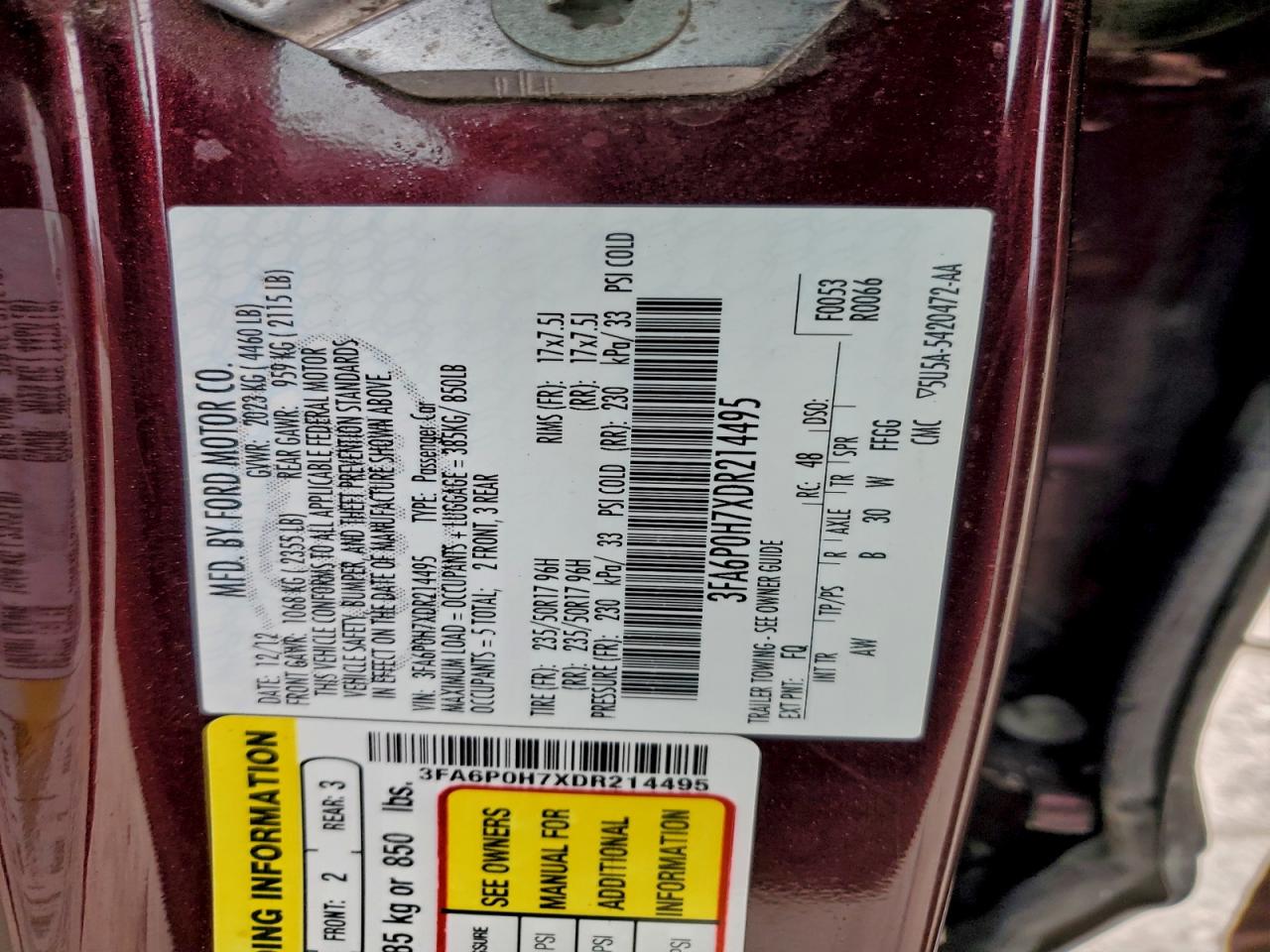 2013 FORD FUSION SE photo 12