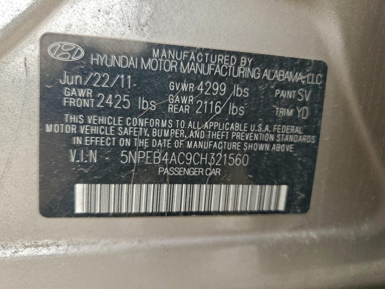2012 HYUNDAI SONATA GLS photo 12