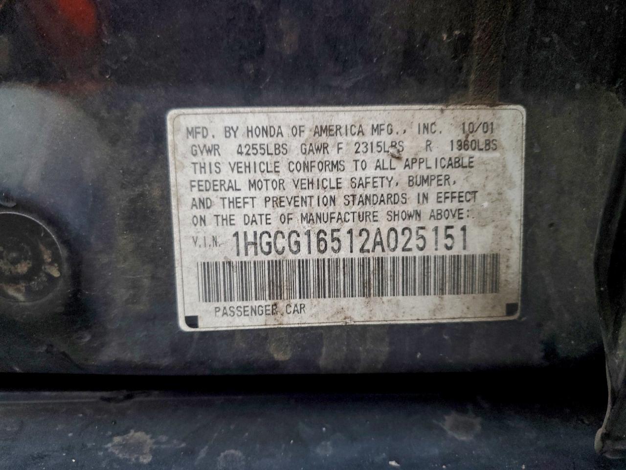 2002 HONDA ACCORD EX photo 12