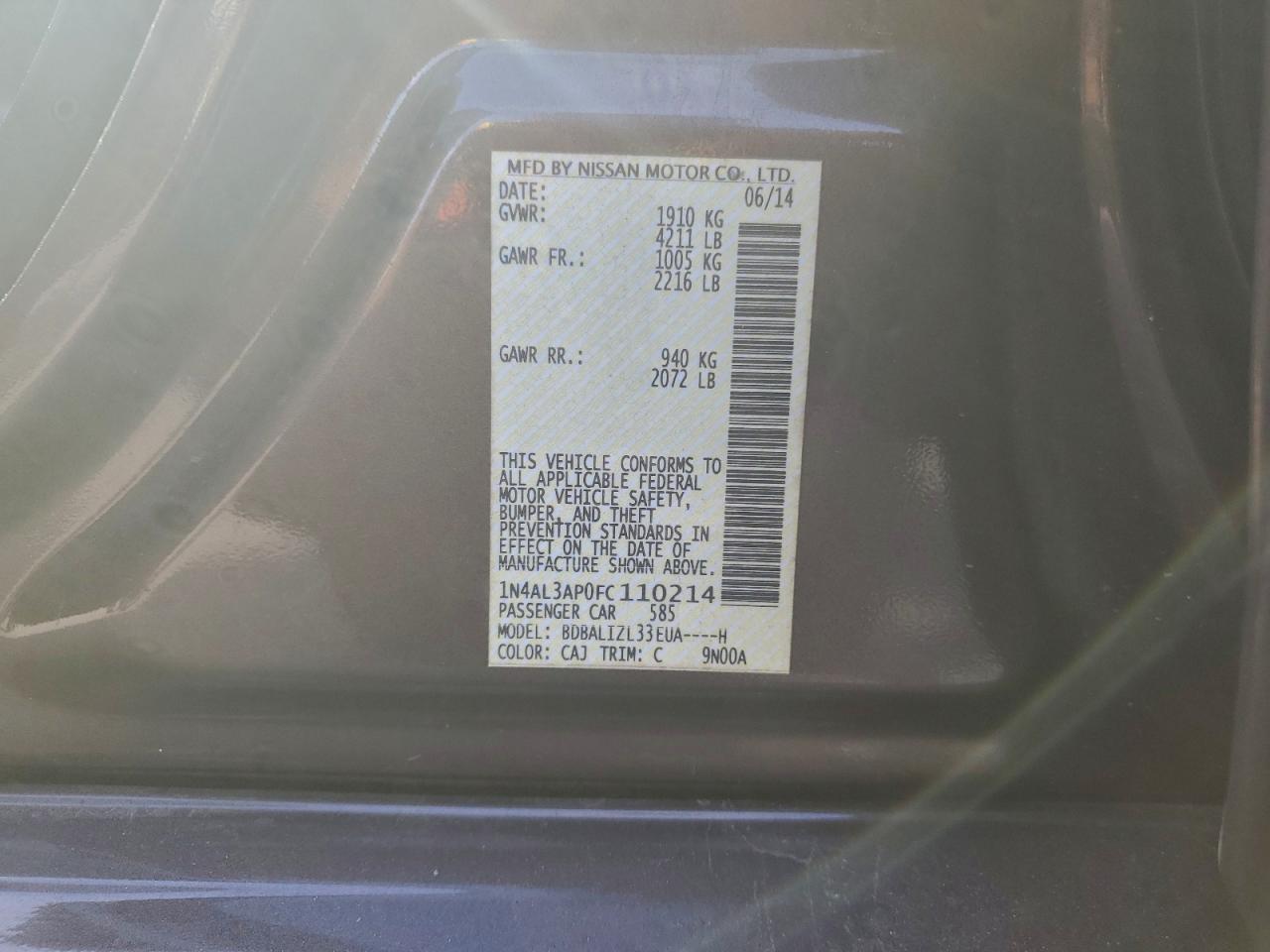 2015 NISSAN ALTIMA 2.5 photo 12