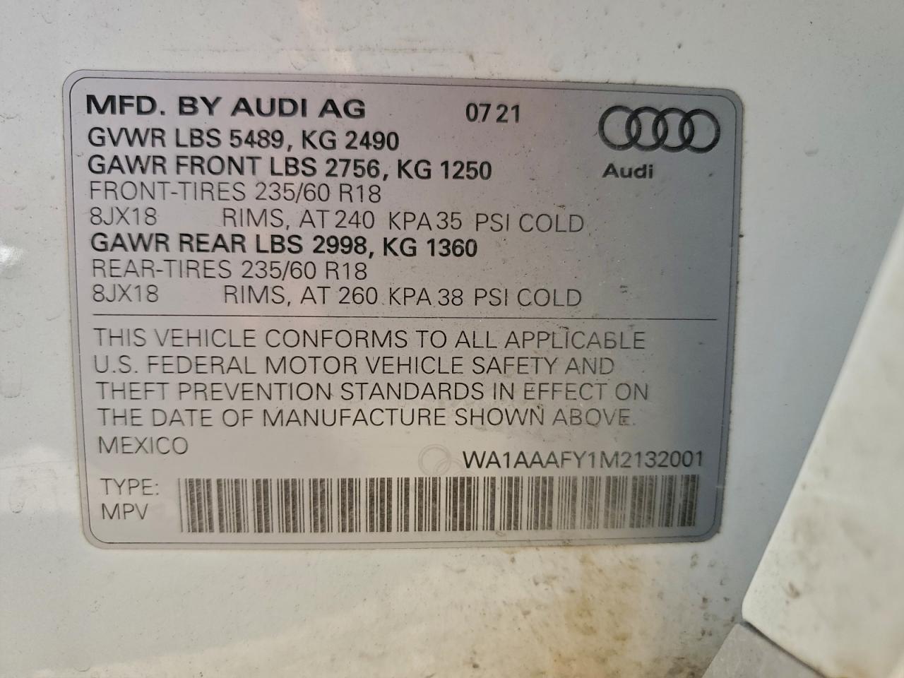 2021 AUDI Q5 PREMIUM photo 12