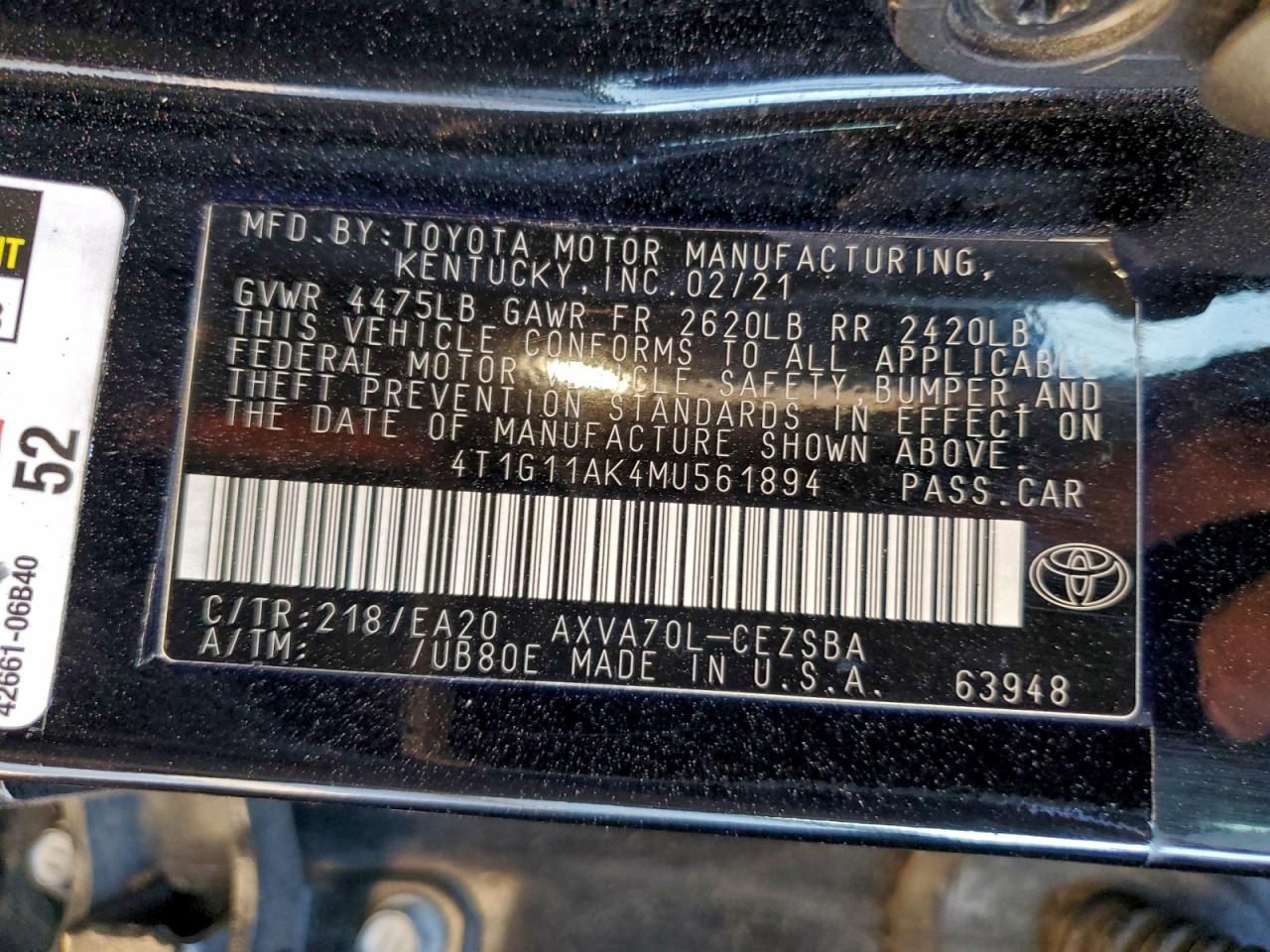 2021 TOYOTA CAMRY SE photo 12