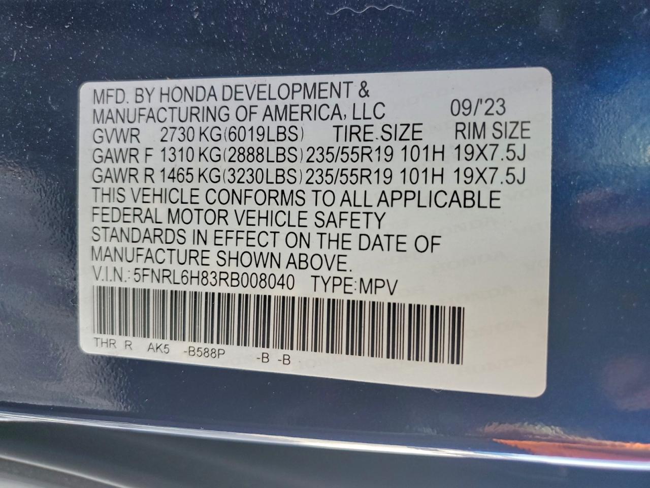 2024 HONDA ODYSSEY TOURING photo 14
