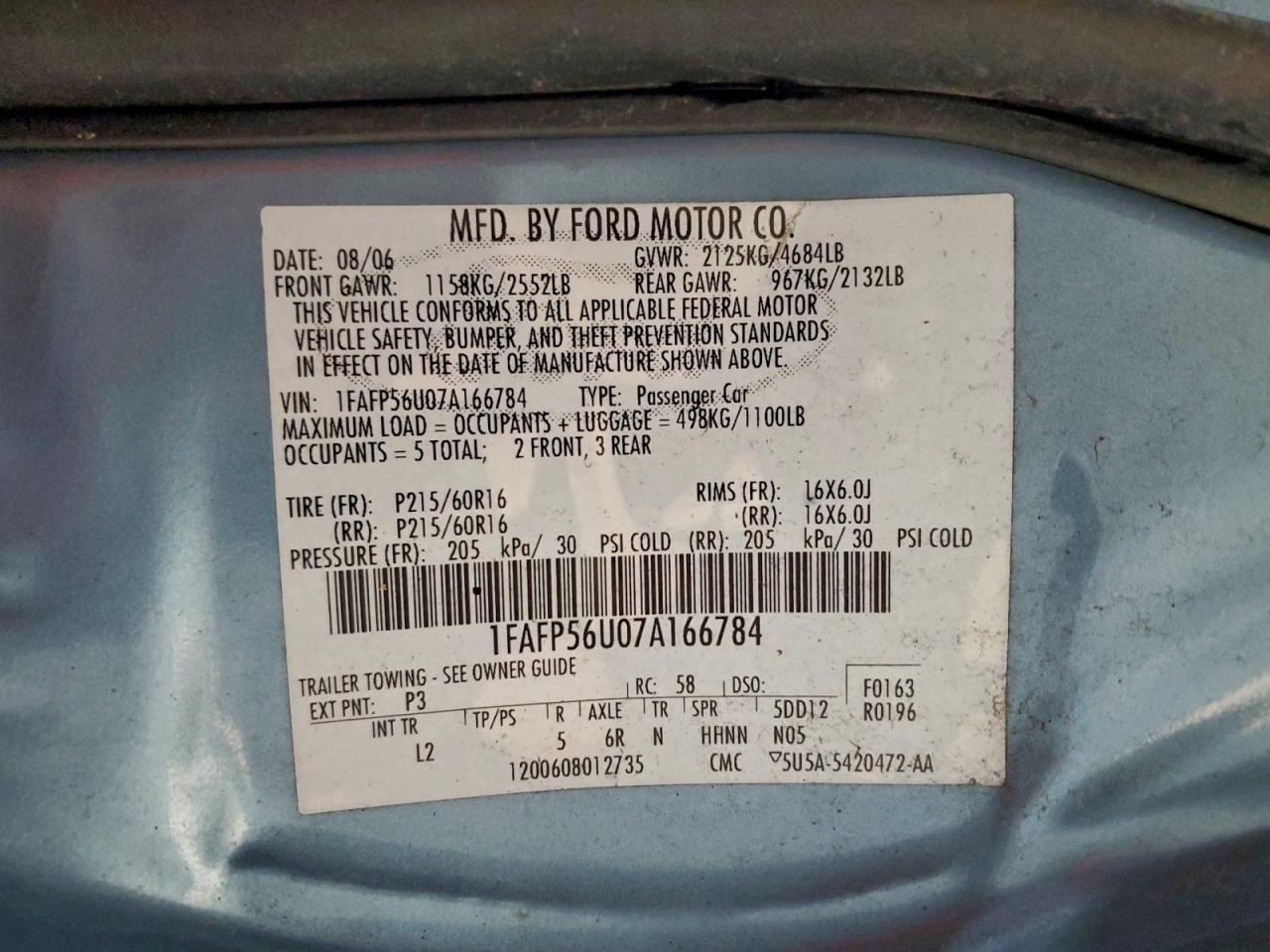 2007 FORD TAURUS SEL photo 12