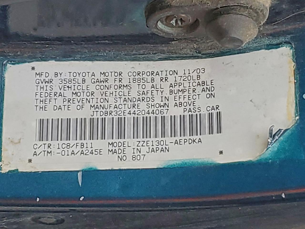 2004 TOYOTA COROLLA CE photo 13