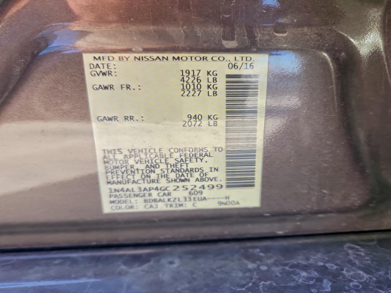 2016 NISSAN ALTIMA 2.5 SV photo 12