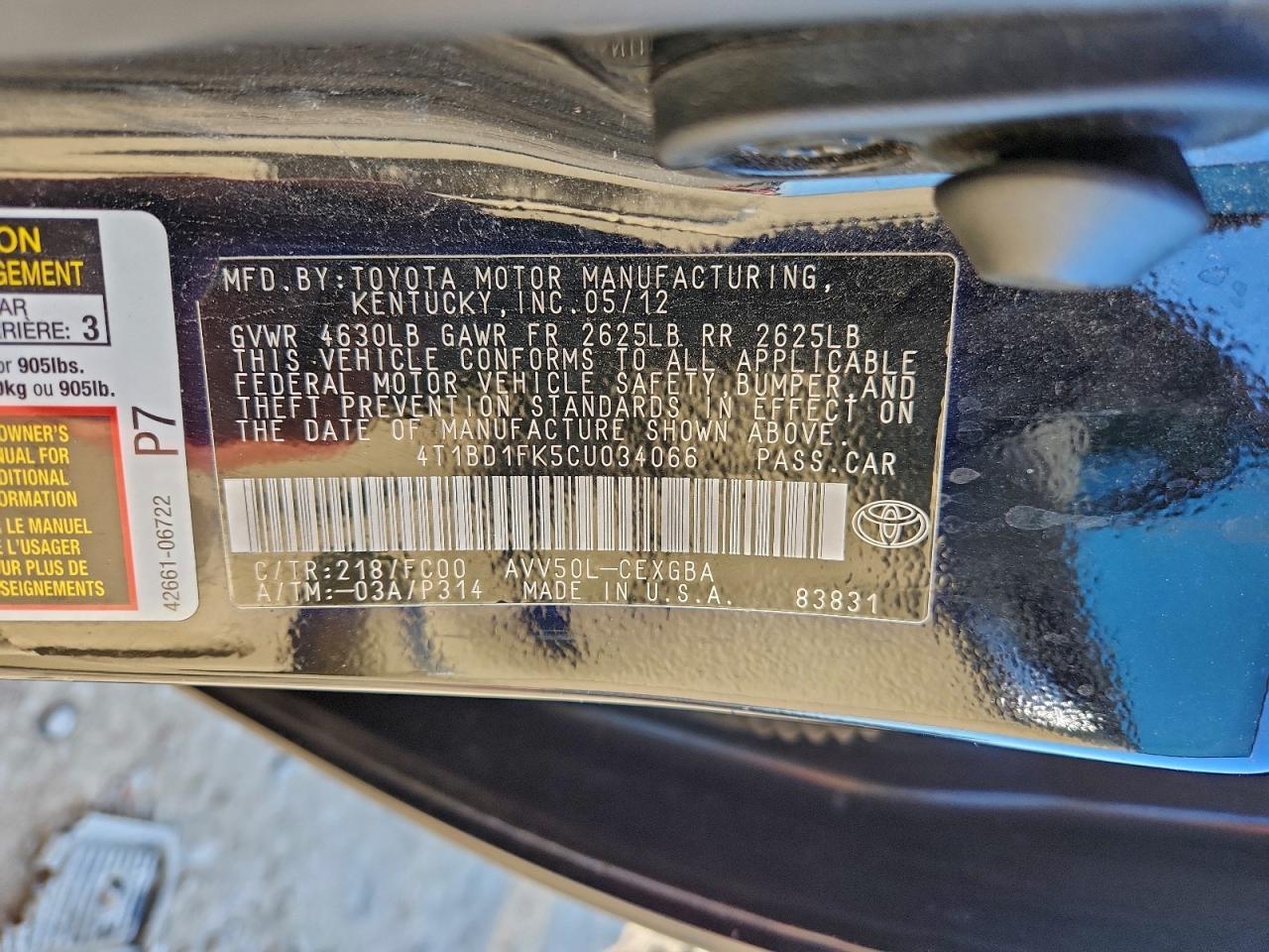 2012 TOYOTA CAMRY HYBRID photo 12