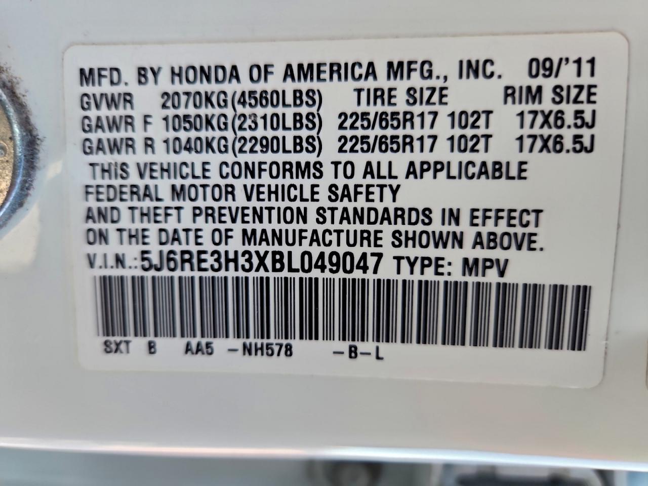 2011 HONDA CR-V LX photo 13